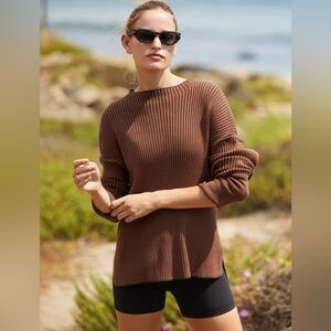 Varley Emile Rib Knit Sweater Top Rawhide Brown NWOT
